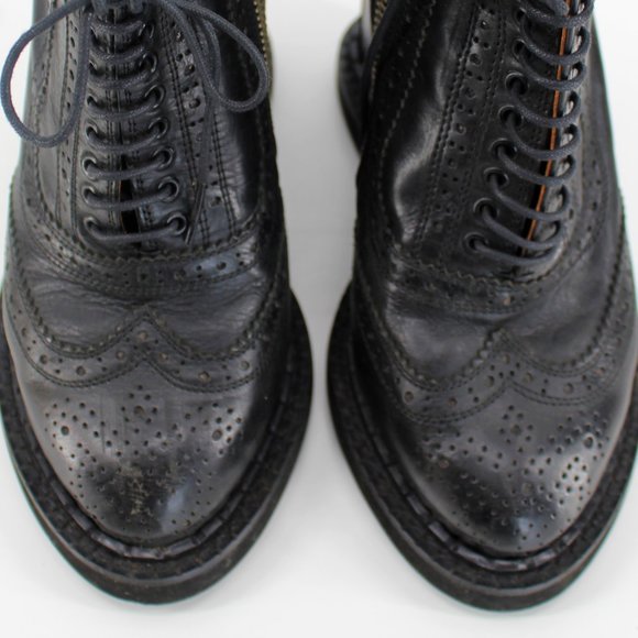 Mihara Yasuhiro Black Brogue Wedge Boots 6.5 Lace Up Platform Oxford Zip Japan - Picture 2 of 13